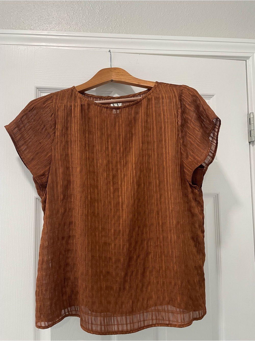 Worthington Rust Brown Textured Short Sleeve Blouse